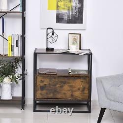 2 Tier Industrial Style Side Table End Desk Storage Unit with Drawer and Open Sh