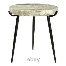 20 T Side Table Solid 2 Thick Marble Top Powder Coated Iron Base One of a Kind