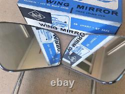 2x NOS Door Side Wing Mirror S/Steel BMC Pair Springback Jemca Classic Car