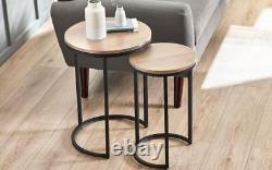 2x Nesting Table Round Side Sofa Tea Nightstand Lamp Desk Tribeca Sonoma Oak