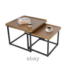2x Wooden Nesting Coffee Table Stacking Side Table Anti-drop Raised Rim Tabletop