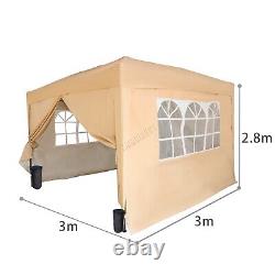 3X3M Pop Up Gazebo 4 Sides Garden Awning Canopy Party Tent Marquee Outdoor Beige