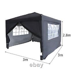 3X3M Pop Up Gazebo 4 Sides Garden Awning Canopy Party Tent Marquee Outdoor Black