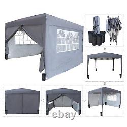 3X3M Pop Up Gazebo 4 Sides Garden Awning Canopy Party Tent Marquee Outdoor Grey