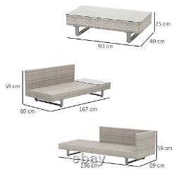 3pc Rattan Sofa Set Lounge Furniture Tea Table, Side Table & Cushioned Grey