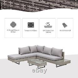 3pc Rattan Sofa Set Lounge Furniture Tea Table, Side Table & Cushioned Grey