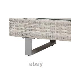 3pc Rattan Sofa Set Lounge Furniture Tea Table, Side Table & Cushioned Grey
