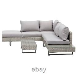 3pc Rattan Sofa Set Lounge Furniture Tea Table, Side Table & Cushioned Grey