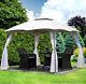 3x3m (10x10FT) METAL GAZEBO WITH CURVED ROOF SHOWERPROOF SUN SHADE CANOPY