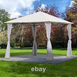 3x3m (10x10FT) METAL GAZEBO WITH SIDE SCREENS SHOWERPROOF SUN SHADE CANOPY