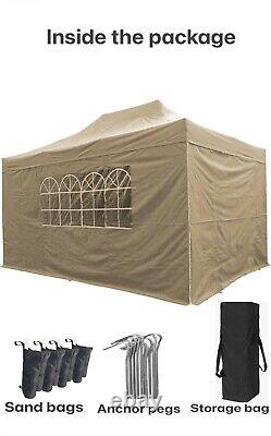 3x4.5m HEAVY DUTY POP UP GAZEBO MARKET STALL MARQUEE With Side Walls&Door Grey