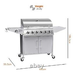 6+1 Burner BBQ Gas Grill Silver Barbecue + Side Burner Outdoor New