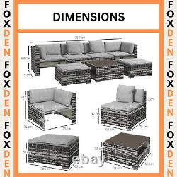 7 PCs Rattan Sofa Set Garden Furniture Set Side Table Shelf Storage Stools Grey