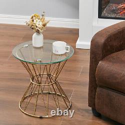 Art Deco 8mm Glass Top Round Side End Coffee Table With Metal Legs Easy to Clean