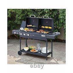 Barbecue Gas & Charcoal BBQ Grill Dual Fuel 3 Burner Warming Racks Thermometer