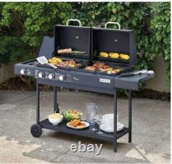 Barbecue Gas Charcoal BBQ Grill Dual Fuel 3 Burner Warming Racks Thermometer