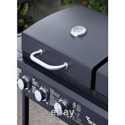Barbecue Gas & Charcoal BBQ Grill Dual Fuel 3 Burner Warming Racks Thermometer