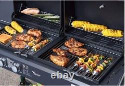 Barbecue Gas Charcoal BBQ Grill Dual Fuel 3 Burner Warming Racks Thermometer