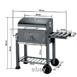 Charcoal BBQ Grill Smoker with Side Table Shelf Portable Outdoor Garden Camping