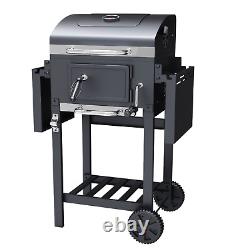 Charcoal BBQ Grill Smoker with Side Table Shelves Portable Barbecue with Wheels