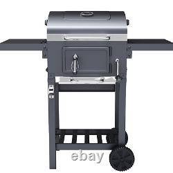 Charcoal BBQ Grill Smoker with Side Table Shelves Portable Barbecue with Wheels