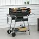 Charcoal Barbecue Grill Trolley with Double Grill, Side Table and Storage Shelf