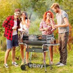 Charcoal Barbecue Grill Trolley with Double Grill, Side Table and Storage Shelf