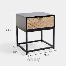 Chevron Side Tables Set of 2 Bedside Nightstands Black & Wood Effect VonHaus