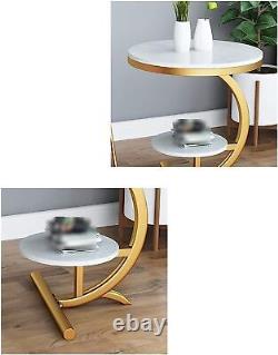 Décor Bedside Cabinets C-Shaped Round Side Table, Double Layer Marble Magazine