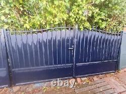 Double Driveway Gates Powder Coated Aluminium Blue With 2 Additional Side Gates