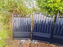 Double Driveway Gates Powder Coated Aluminium Blue With 2 Additional Side Gates