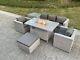 Fimous Light Grey Rattan Garden Furniture Gas Fire Pit Heater Dining Table Sets