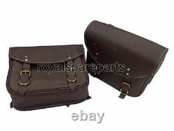 Fit For Royal Enfield Meteor 350 Leather Saddle Bags Rusty Brown With Mounting