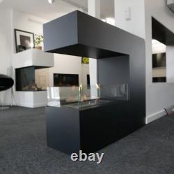 Freestanding Three-sided Bioethanol Fireplace in Black Powder Coated Steel Frees