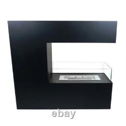 Freestanding Three-sided Bioethanol Fireplace in Black Powder Coated Steel Frees