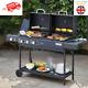 GAS & Charcoal Dual Fuel BBQ 3 Gas Burners Warming Racks Thermometer Durable UK