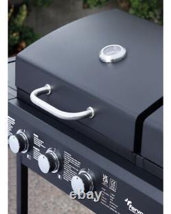 GAS & Charcoal Dual Fuel BBQ 3 Gas Burners Warming Racks Thermometer Durable UK