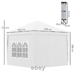 Gazebo Pop Up Canopy Marquee with Sides White Powder Coated Steel 295L x 295W