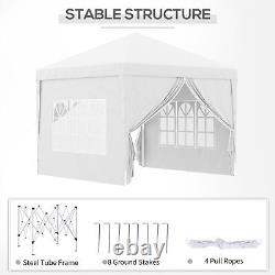 Gazebo Pop Up Canopy Marquee with Sides White Powder Coated Steel 295L x 295W