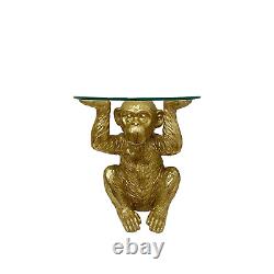 Gold Chimp With Glass Top Side Table