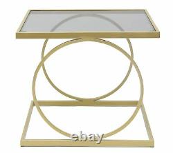 Golden Metal Sofa Side Table / Tinted Glass Top / Bedside Plant Coffee Table