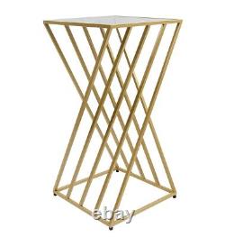 Golden Metal Sofa Side Table with Glass Top Bedside End Telephone Coffee Table