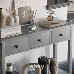 Grey Console Table 3 Drawer Shelf Hallway Side End Dressing Table Desk Furniture