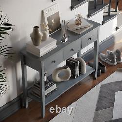 Grey Console Table 3 Drawer Shelf Hallway Side End Dressing Table Desk Furniture