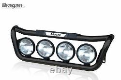 Grill Light Bar BLACK + Side LEDs For MAN TGA Stainless Steel Truck Front Bumper