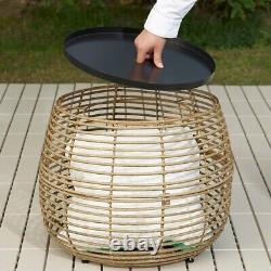 IKEA Coffe Tea Side Table Handmade Removal Lid Natural Rattan Outdoor Brown
