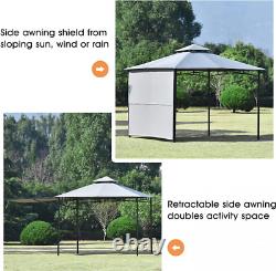 Kayan Patio Gazebo, Wide Covered Area, with A Side Panel, Powder-Coated Grey