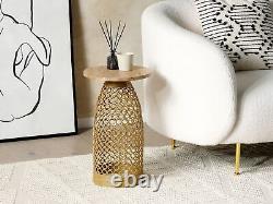 Mango Wood Side Table Light and Gold WAIHI