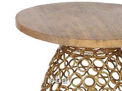 Mango Wood Side Table Light and Gold WAIHI