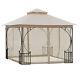 Metal Garden Gazebo With Net Sides 3m x 3m Double Tier Sun Shade Shelter Beige